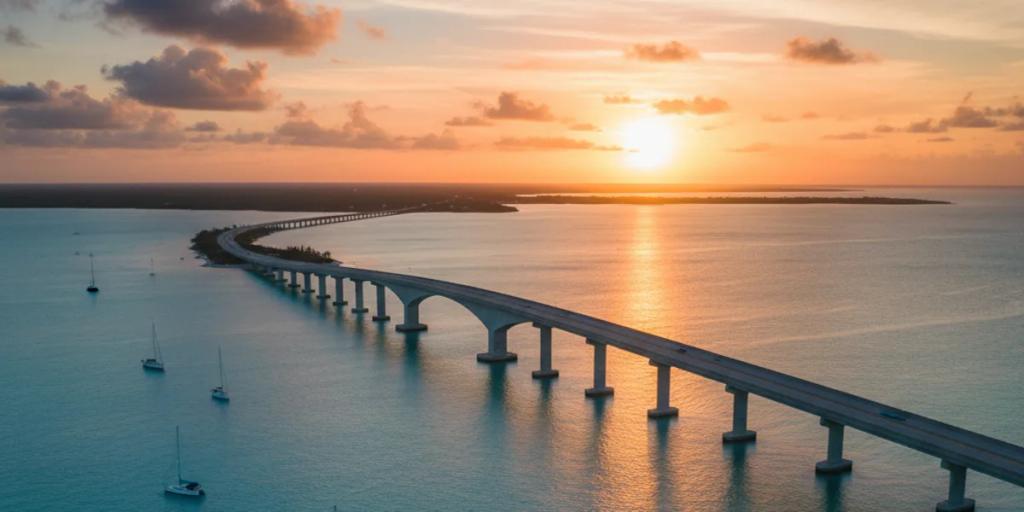 The Overseas Highway stretching over turquoise water toward the Florida Keys