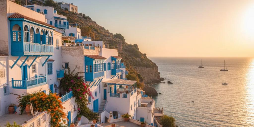 The white and blue houses of Sidi Bou Said perched above the Mediterranean near Tunis